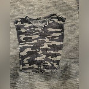 Lucky Brand Camo Burnout Tee- Front Tie Design